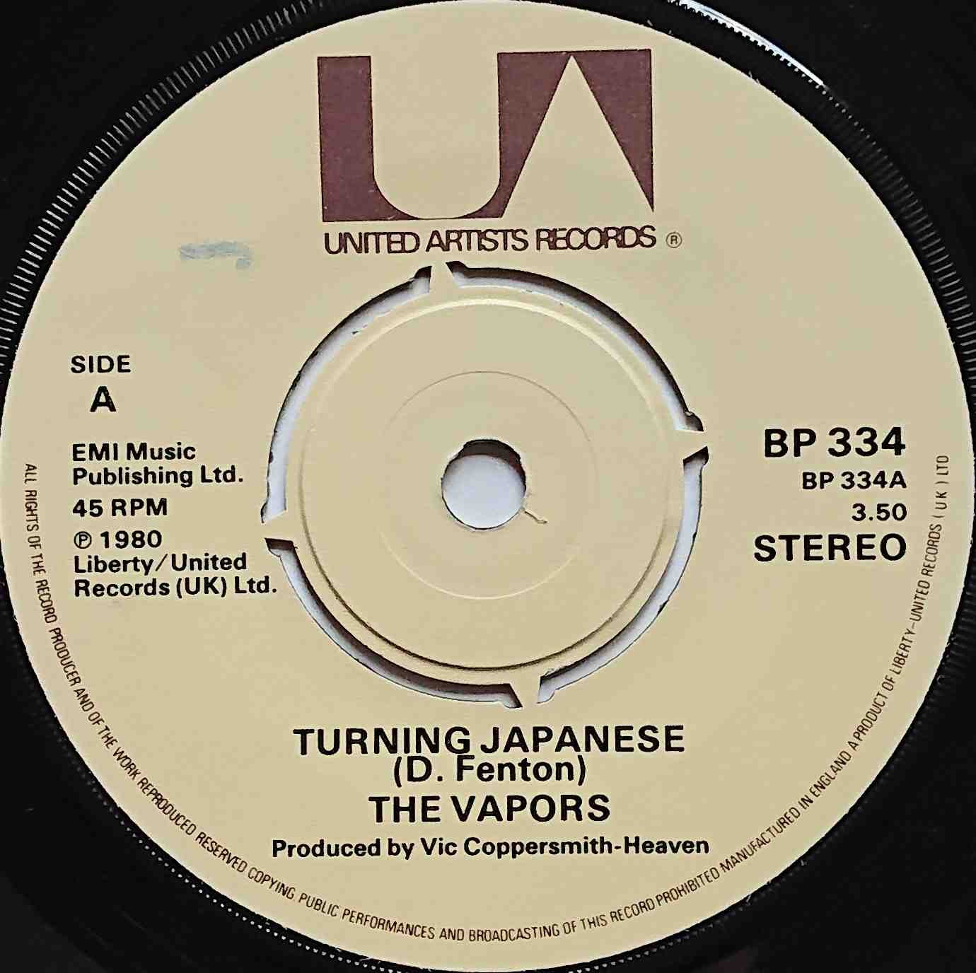 BP 334 Turning Japanese The Vapors  Label